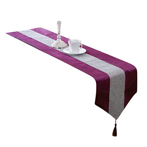 GlobalDeal Direct Stofkap 180 cm gestreept tafelkleed eettafel runner cover kwastje vakantie maaltijd decor (paars)