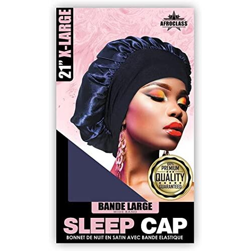 AFROCLASS Sleep Cap van satijn, met brede elastische band (marineblauw)