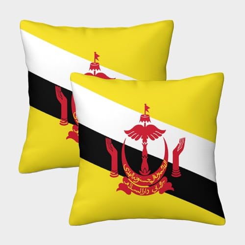 VDYNDYIW 3D-bedrukte vierkante kussenslopen met vlag van Brunei, decoratieve superzachte set van 2 voor thuis, bank, bank, decoratief, geschenken, 50 x 50 cm