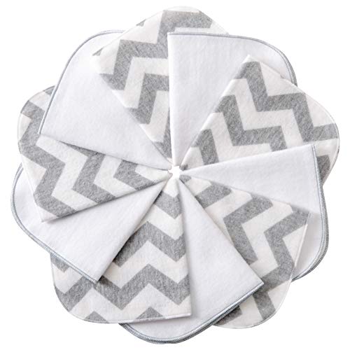 mimaDu Molton Washandjes, katoen, kleine washandjes, kleine washandjes, mini-washandjes voor baby's, Oeko-Tex, flanellen washandjes, set van 10, 25 x 25 cm, grijs/wit zigzag