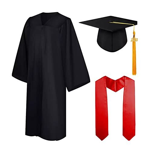 Dificato Academische jurk Academische ceremonie gekweekt met afstudeerhoed, afstudeerkostuum met kwastje voor ceremonie, academische jurk voor universiteit en middelbare school