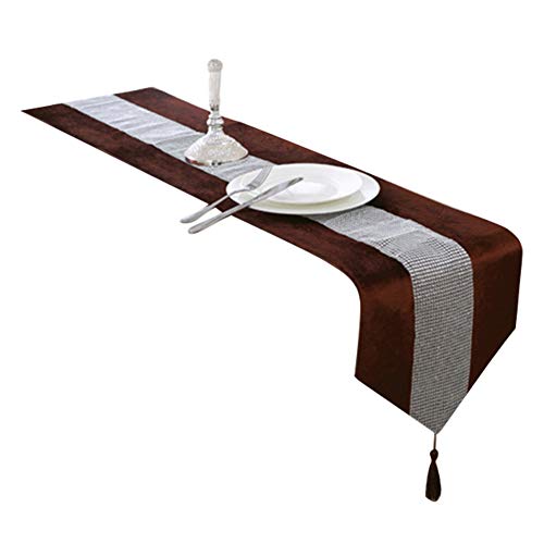 GlobalDeal Direct Stofkap 180 cm Gestreept Tafelkleed Eettafel Runner Cover Kwastje Vakantie Maaltijd Decor (koffie)