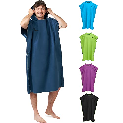 Fit-Flip Zwemponcho voor dames & heren, compact en zeer licht, surf poncho, omkleed handdoek, handdoek poncho uit microvezel evenals een omkleed handdoek op het strand (Maat M-Marineblauw/Grijs)