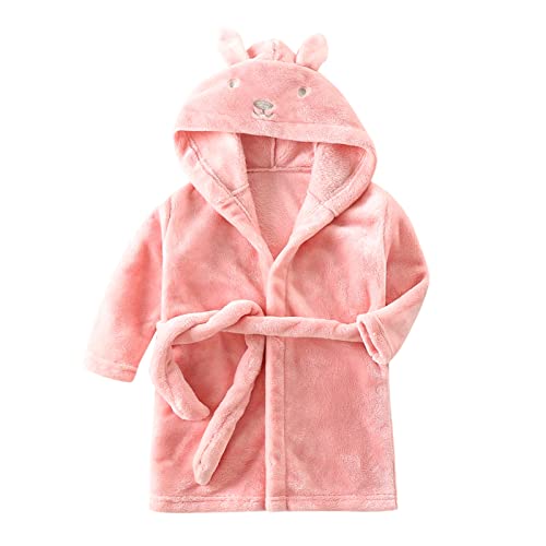 LZPCarra Kinderbadjas van katoen, voor meisjes, zachte badjas voor jongens, ochtendjas, babybadjas met capuchon, huisjas, babybadjas met riem, zachte pyjama voor peuters, Rosa, 90 cm