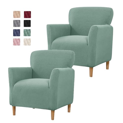 HYPIQQ Fauteuilhoezen Stretch banketstoelhoezen Armstoelhoezen voor woonkamer verwijderbare wasbare enkele bankhoezen,Groen,2PCS