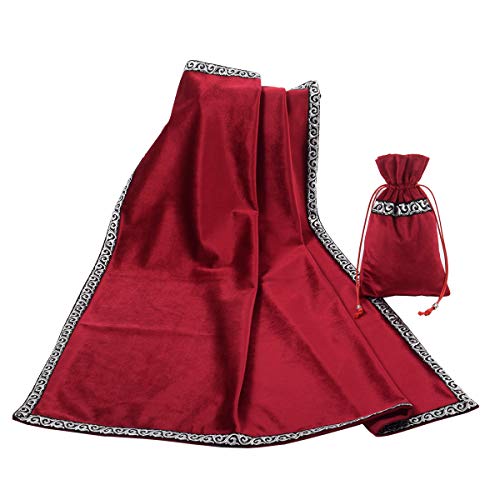 BLESSUME Altaar Tarot Tafelkleed Waarzeggerij Wicca Fluwelen Doek met Tarot Pouch One Size (Rood)