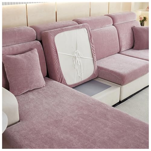 XHDZSW Zitkussenhoezen Sofa, Chenille Stretch Zitkussenhoezen Sofa, Kussenhoezen Banken, Anti-slip Zitkussenhoezen Sofa, met Elastische Banden (Groot 4-zits,Paars)