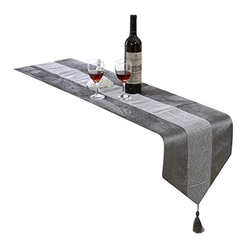 GlobalDeal Direct Stofkap 180 cm gestreept tafelkleed eettafel runner cover kwastje vakantie maaltijd decor (grijs)