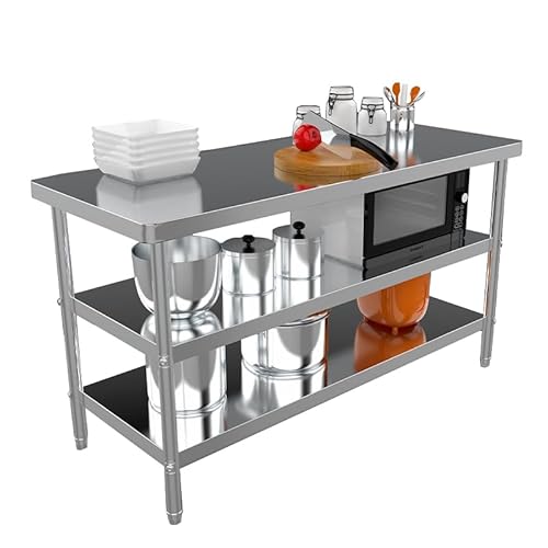 TRGCJGH Roestvrijstalen tafel voor voorbereiding en werk, commerciële keukentafel, metalen werkvoorbereidingstafel met 2 onderplanken (100 x 50 x 80 cm/39,3 x 19,6 x 31,4 cm)