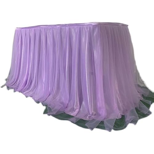 TONZN 200/300 * 77CM 2-laags Mesh Pluizige Tutu Tule Tafelrok Chiffon Tafelrok Bruiloft Voor Baby Douche Feest Ruche Geplooide Tafelrok (Paars 200 * 77CM)