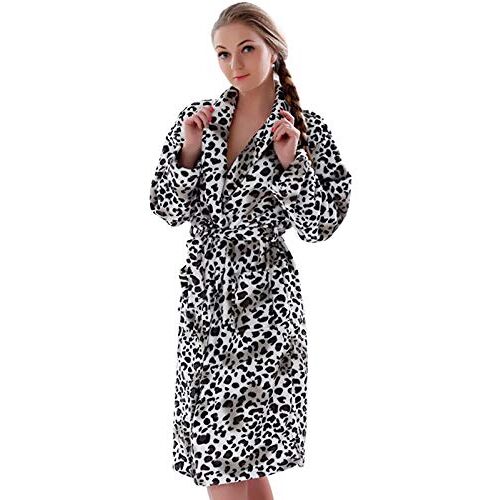 HAIBI Dames Badjas，Badjassen Dames Plus Size Leopard Coral Fleece Warme Badjas Nachtkleding Kimono Badjas Slaapkleding Voor Dames, M