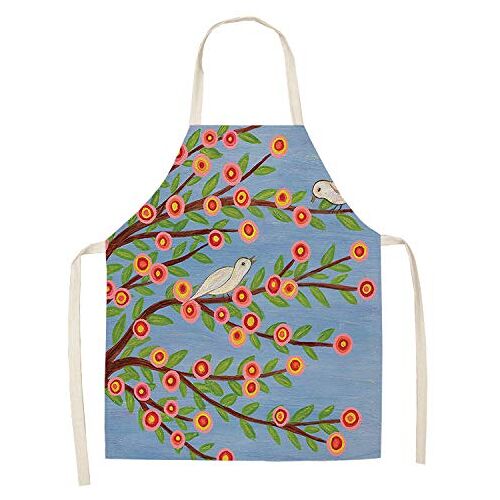 Hopfen Schorten voor vrouwen kinderschorten katoen linnen chef-kok schorten verstelbaar kinderschort wasbaar keukenschort heren schorten voor koken voor thuis restaurant koffiehuis, Roze Vogel Groen, 55x68cm