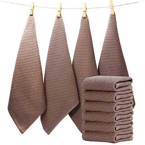 EliteBond Theedoeken Katoen Servies Handdoeken en Vaatdoeken Wafeldoek voor Handdoek Keuken Theedoek Bruin Keuken Kleding 32x32cm Wassen en Drogen Servies Set van 6