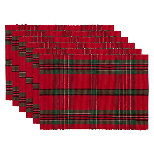 DII Boerderij Kerst Plaid Eettafel & Keuken Decoratie, Vakantie Placemat Set, 13x19, Rood & Groen, 6 Count