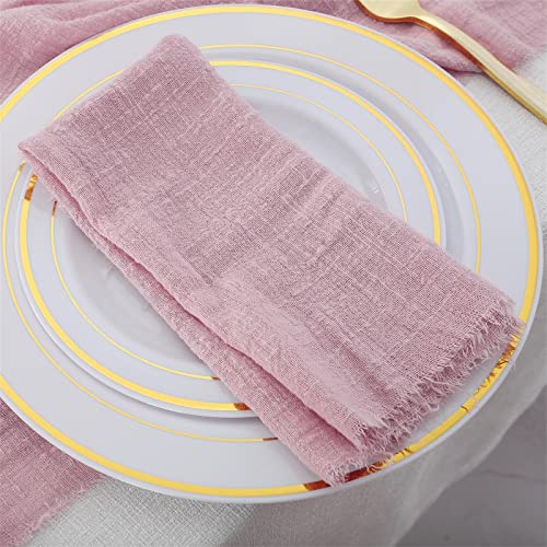 JUKIDS 6 stuks stoffen servetten katoenen servetten, 17 inch handgemaakte servetten met franje rustieke diner servetten tafelservetten voor Kerstmis bruiloft diner feest en elke dag, roze