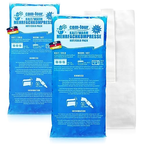 com-four ® 2x grote meervoudige kompressen met premium herbruikbare fleece-hoes, koude en warme kompressen met gel-coolpack, beschermhoes met elastische band, 29 x 12 cm Made in Germany