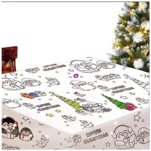 com-four ® 2x Tafelkleed voor het inkleuren Kleurstelling in beeld XXL met kerstmotieven Geschilderd tafelkleed voor kinderen Kleuren tafelkleed Kerstmis 240 x 135 cm (2 x Kerst)