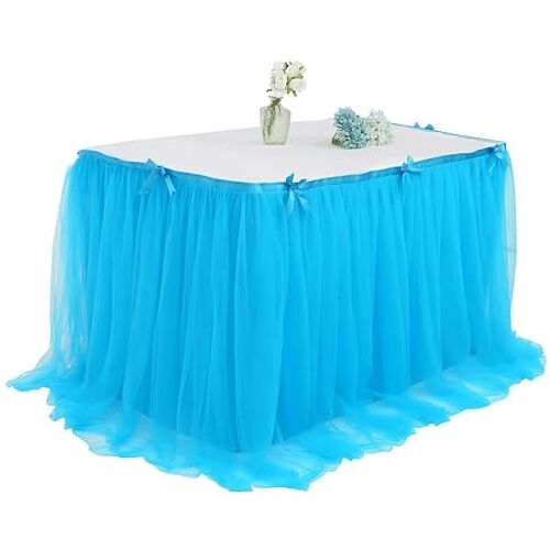 TONZN 6/9FT Paars Zwart Mesh Pluizige Tule Tafelrok Chiffon Tafelrok Bruiloft Voor Douchefeest Ruche Tafelrok (Blauw 6FT 1,9 m lang * 76 cm hoog)