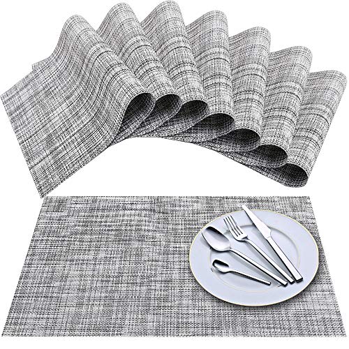 Newk Placemat, Crossweave vinyl geweven tafelmatten, antislip isolatie wasbare tafelmatten set (set van 8, wit grijs)