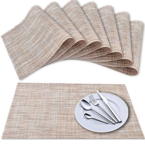 Newk Placemat, Crossweave vinyl geweven tafelmatten, antislip isolatie, wasbare tafelmatten, set (set van 8, linnen)