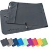 Fit-Flip Fitness handdoek set met vak met ritssluiting + magneetclip, voor patent aangemelde multifunctionele handdoek, microvezel handdoek (Donkergrijs)