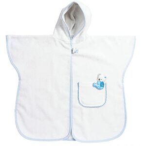 FILET Badponcho voor baby's en kinderen tot 2 jaar, badjas met capuchon van katoenen badstof, zak van Aida om te borduren, gemaakt in Italië, eenheidsmaat, wit en lichtblauw FILET Badponcho voor baby's en kinderen tot 2 jaar, badjas met capuchon van katoenen badstof, zak van Aida om te borduren, gemaakt in Italië, eenheidsmaat, wit en lichtblauw