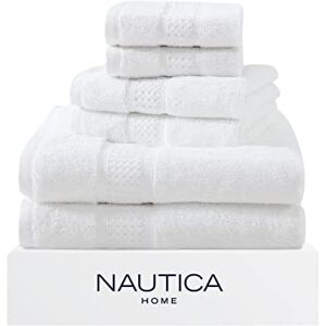 Nautica 6-delige badhanddoeken, absorberende en vervagingsbestendige katoenen handdoekenset, modieuze badkamerdecoratie (oceane wit, 6-delig) Nautica 6-delige badhanddoeken, absorberende en vervagingsbestendige katoenen handdoekenset, modieuze badkamerdecoratie (oceane wit, 6-delig)