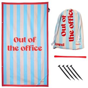 Fisura Grote strandhanddoek, blauw gestreept, "out of the office", lichtgewicht microvezel handdoek voor zwembad, strand, camping, anti-zand, sneldrogend, origineel cadeau, 180 x 100 cm Fisura Grote strandhanddoek, blauw gestreept, "out of the office", lichtgewicht microvezel handdoek voor zwembad, strand, camping, anti-zand, sneldrogend, origineel cadeau, 180 x 100 cm