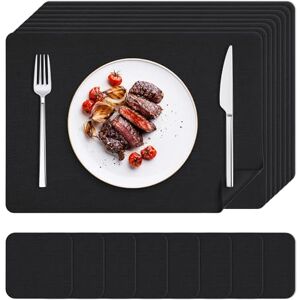 KitchenBoss wasbare placemats, set van 8 placemats in leerlook met onderzetters, hittebestendig, dubbelzijdig, waterdicht, 43×30 cm, zwart KitchenBoss wasbare placemats, set van 8 placemats in leerlook met onderzetters, hittebestendig, dubbelzijdig, waterdicht, 43×30 cm, zwart