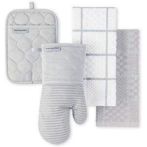 KitchenAid Gewatteerde katoenen badstof ovenwant, pannenlap, keukenhanddoek set van 4 stuks, hittebestendig, siliconen grip, geschenkset, mat grijs, 40,6 x 66 cm, 17,8 x 33 cm & 17,8 x 25,4 cm KitchenAid Gewatteerde katoenen badstof ovenwant, pannenlap, keukenhanddoek set van 4 stuks, hittebestendig, siliconen grip, geschenkset, mat grijs, 40,6 x 66 cm, 17,8 x 33 cm & 17,8 x 25,4 cm