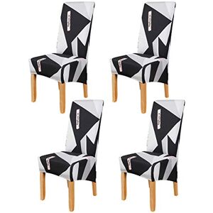 OKYUK Set van 4 stretch eetkamerstoelhoezen, beschermende bedrukte slipcovers, elastische verwijderbare wasbare stoelhoezen voor eetkamer, banket, party, thuisdecoratie, zwart grijs wit patroon OKYUK Set van 4 stretch eetkamerstoelhoezen, beschermende bedrukte slipcovers, elastische verwijderbare wasbare stoelhoezen voor eetkamer, banket, party, thuisdecoratie, zwart grijs wit patroon