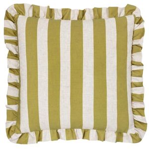 furn. Linnen Gestreepte Bedrukte Ruche Veer Gevuld Kussen Linnen/Olive 50x50cm furn. Linnen Gestreepte Bedrukte Ruche Veer Gevuld Kussen Linnen/Olive 50x50cm