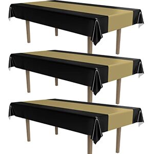 Beistle Zwart & goud gestreepte tafelkleden, 137 x 274 cm, 3 stuks, kunststof tafelkleed, rechthoekig tafelkleed, tafelhoezen voor feest, afstudeertafelkleed, awards nachtdecoraties Beistle Zwart & goud gestreepte tafelkleden, 137 x 274 cm, 3 stuks, kunststof tafelkleed, rechthoekig tafelkleed, tafelhoezen voor feest, afstudeertafelkleed, awards nachtdecoraties