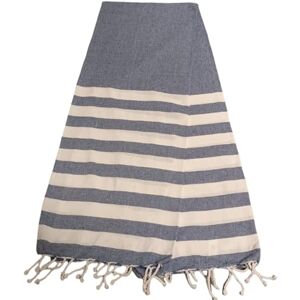 Atout Ciel Strandhanddoek, fouta, gestreept met franjes, 90 x 180 cm, marineblauw Atout Ciel Strandhanddoek, fouta, gestreept met franjes, 90 x 180 cm, marineblauw
