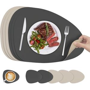 KitchenBoss Wasbare placemats en onderzetters: set van 6 placemats voor het ontbijt Dubbelzijdige voor keukens, eettafels en kantoren, antracietgrijs + beige, 40 x 30 cm KitchenBoss Wasbare placemats en onderzetters: set van 6 placemats voor het ontbijt Dubbelzijdige voor keukens, eettafels en kantoren, antracietgrijs + beige, 40 x 30 cm