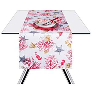 Excelsa Coral Runner, Katoen, Wit met Koraal Decor, 45x140 Excelsa Coral Runner, Katoen, Wit met Koraal Decor, 45x140