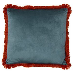 DRW Vierkant dubbelzijdig fluwelen kussen met ritssluiting in watergroen en oranje franjes, 45 x 45 cm DRW Vierkant dubbelzijdig fluwelen kussen met ritssluiting in watergroen en oranje franjes, 45 x 45 cm