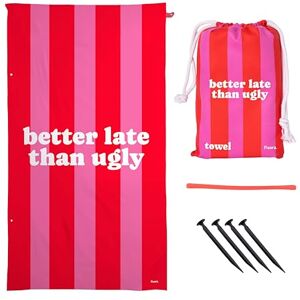 Fisura – Grote strandhanddoek "better late than ugly”. Roze en rode lichte microvezel handdoek, sneldrogend en zandafstotend. Perfect voor zwembad, strand, camping of picknick. 180 x 100 cm. Fisura – Grote strandhanddoek "better late than ugly”. Roze en rode lichte microvezel handdoek, sneldrogend en zandafstotend. Perfect voor zwembad, strand, camping of picknick. 180 x 100 cm.
