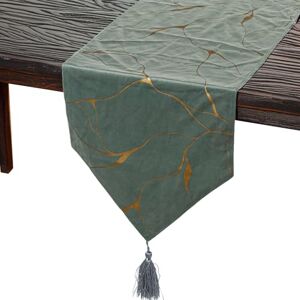DRW Tafelloper van polyester in groen en goud, 30 x 1 x 180 cm DRW Tafelloper van polyester in groen en goud, 30 x 1 x 180 cm