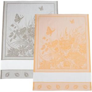 FILET Set van 2 theedoeken van jacquard met inzetstuk van Aida-stof, 55 gaten voor het borduurwerk, ideaal voor het drogen van servies, gemaakt in Italië, bloemenpatroon, kleur geel en touw FILET Set van 2 theedoeken van jacquard met inzetstuk van Aida-stof, 55 gaten voor het borduurwerk, ideaal voor het drogen van servies, gemaakt in Italië, bloemenpatroon, kleur geel en touw