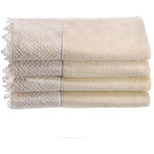 Creative Extra absorberende handdoeken, 100% katoen velours crème handdoek, met sint-jakobsschelp kanten rand 4-delige handdoekenset, vingertophanddoek 38,5 bij 45,5 cm Creative Extra absorberende handdoeken, 100% katoen velours crème handdoek, met sint-jakobsschelp kanten rand 4-delige handdoekenset, vingertophanddoek 38,5 bij 45,5 cm
