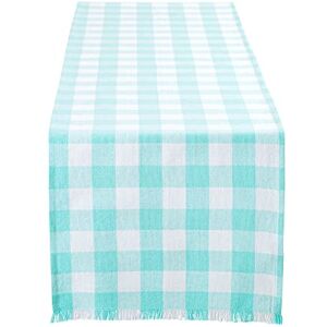 DII Check Tafelblad, Katoen, Aqua, Tafelloper, 14x72 DII Check Tafelblad, Katoen, Aqua, Tafelloper, 14x72