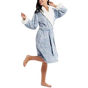 INK+IVY Pluche kimono-badjas met riem voor dames halflange badjas voor dames, loungewear met zak, kraag en manchet, Paisley Blue met print, S/M INK+IVY Pluche kimono-badjas met riem voor dames halflange badjas voor dames, loungewear met zak, kraag en manchet, Paisley Blue met print, S/M