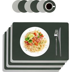 Relaxdays placemats met onderzetters, set van 6, kunstleer, 30 x 43 cm, afveegbaar, rechthoekig, grijs/groen Relaxdays placemats met onderzetters, set van 6, kunstleer, 30 x 43 cm, afveegbaar, rechthoekig, grijs/groen