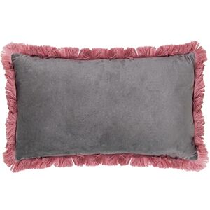 DRW Rechthoekig dubbelzijdig fluwelen kussen met ritssluiting in grijs met franjes in roze, 50 x 30 cm DRW Rechthoekig dubbelzijdig fluwelen kussen met ritssluiting in grijs met franjes in roze, 50 x 30 cm