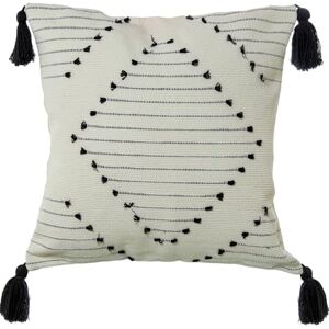 DRW Vierkant kussen van katoen met kwastjes en ritssluiting in zwart en wit, 45 x 10 x 45 cm DRW Vierkant kussen van katoen met kwastjes en ritssluiting in zwart en wit, 45 x 10 x 45 cm