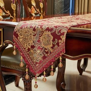 LUFEIJIASHI Luxe vintage design tafelloper 228,6 cm lang borduurwerk jacquard stof met meerdere kwastjes tafellopers voor eetkamer dressoir kerst Thanksgiving feestdecoraties (rood, 30 x 228 inch) LUFEIJIASHI Luxe vintage design tafelloper 228,6 cm lang borduurwerk jacquard stof met meerdere kwastjes tafellopers voor eetkamer dressoir kerst Thanksgiving feestdecoraties (rood, 30 x 228 inch)