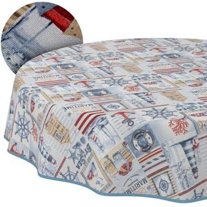ANRO Afwasbaar tafelzeil, lotuseffect, onderhoudsvriendelijk, van katoen, polyester, vuilafstotend, voor buiten, tuintafelkleed, maritiem, rond, 140 cm, met paspelband ANRO Afwasbaar tafelzeil, lotuseffect, onderhoudsvriendelijk, van katoen, polyester, vuilafstotend, voor buiten, tuintafelkleed, maritiem, rond, 140 cm, met paspelband