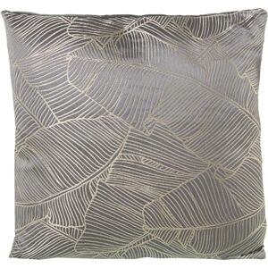 DRW Vierkant kussen van polyester met ritssluiting met grijze en beige bladeren, 43 x 43 cm DRW Vierkant kussen van polyester met ritssluiting met grijze en beige bladeren, 43 x 43 cm