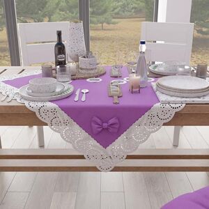 PETTI Artigiani Italiani Elegant tafelkleed, tafelloper voor de keuken, effen met ruches van kant met franjes en strikken, katoenen tafelkleed 95 x 95 cm PETTI Artigiani Italiani Elegant tafelkleed, tafelloper voor de keuken, effen met ruches van kant met franjes en strikken, katoenen tafelkleed 95 x 95 cm